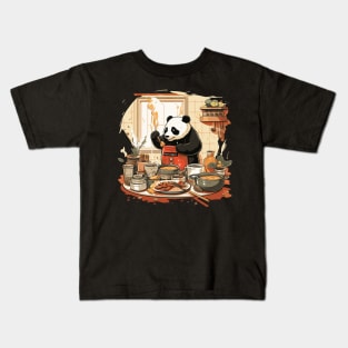 Panda Food Passion: Cuddly Charm Ramen Panda Feast Mode: Culinary Cuteness Kids T-Shirt